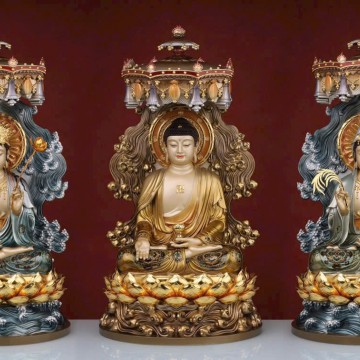 Tôn tượng Tam Thế Phật Đồng cao cấp tọa Đài Sen